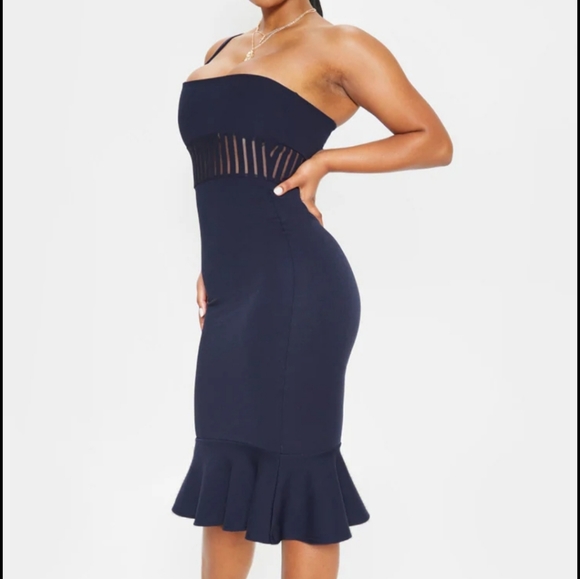 Navy Mesh Trim Bodycon Dress - Picture 3 of 3